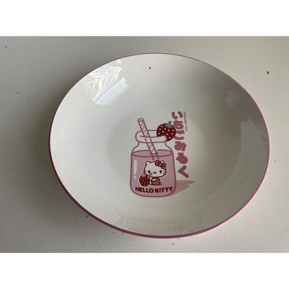 Hello Kitty Strawberry Milk Pasta Dinner Bowl Ceramic Pink NEW - Picture 3 of 8